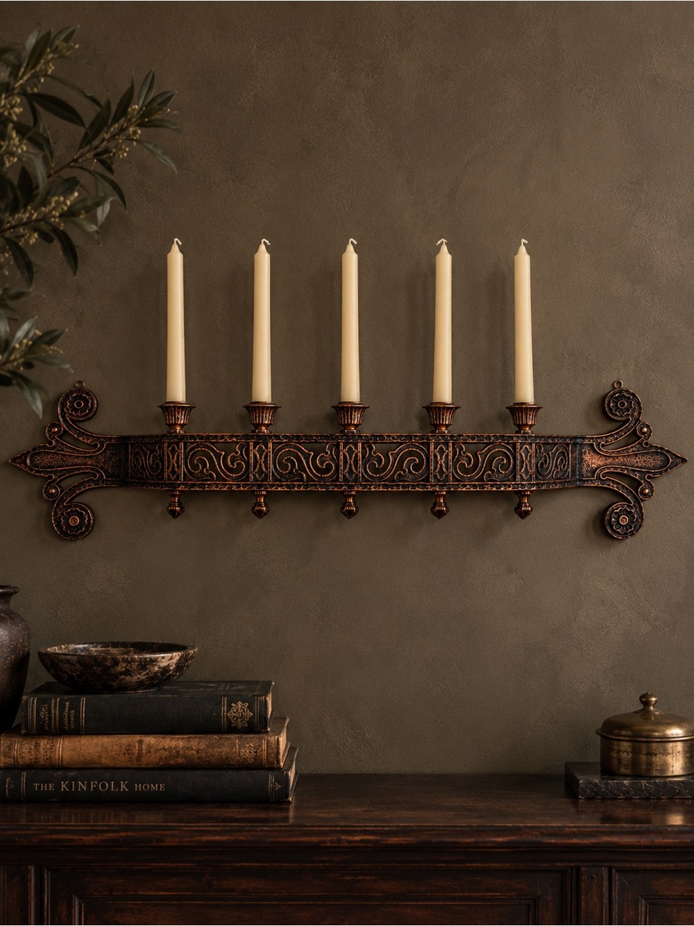 Vintage Wall Candelabra 5 Candle Dart Industries 1969 Faux Wrought Iron/ Copper.